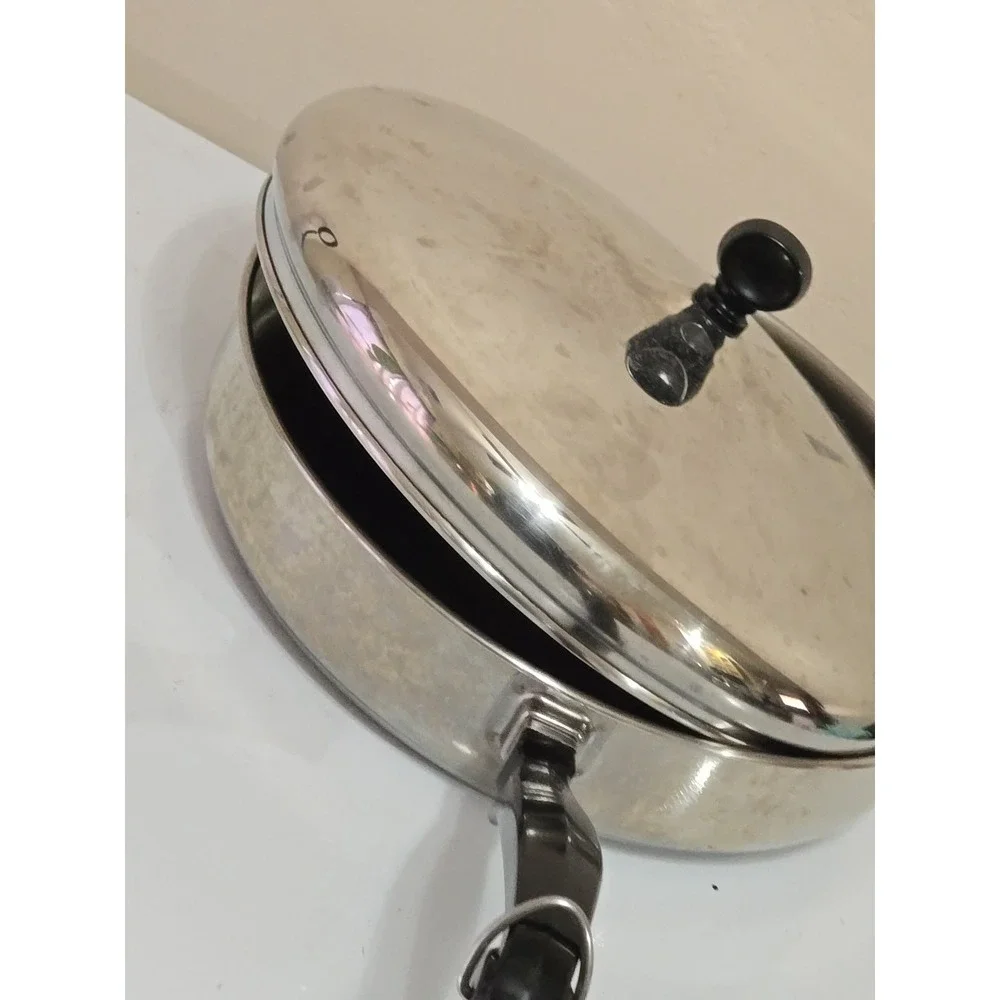 VTG Farberware 10 In Skillet Frying Pan w/ Lid Aluminum Clad Stainless USA Retro